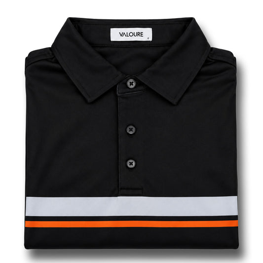 Essential Stripe Polo – Black/Orange